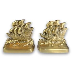 Solid Brass Sailing Ship Bookends PM Craftsman Eaton Park Heavy Nautical Decor